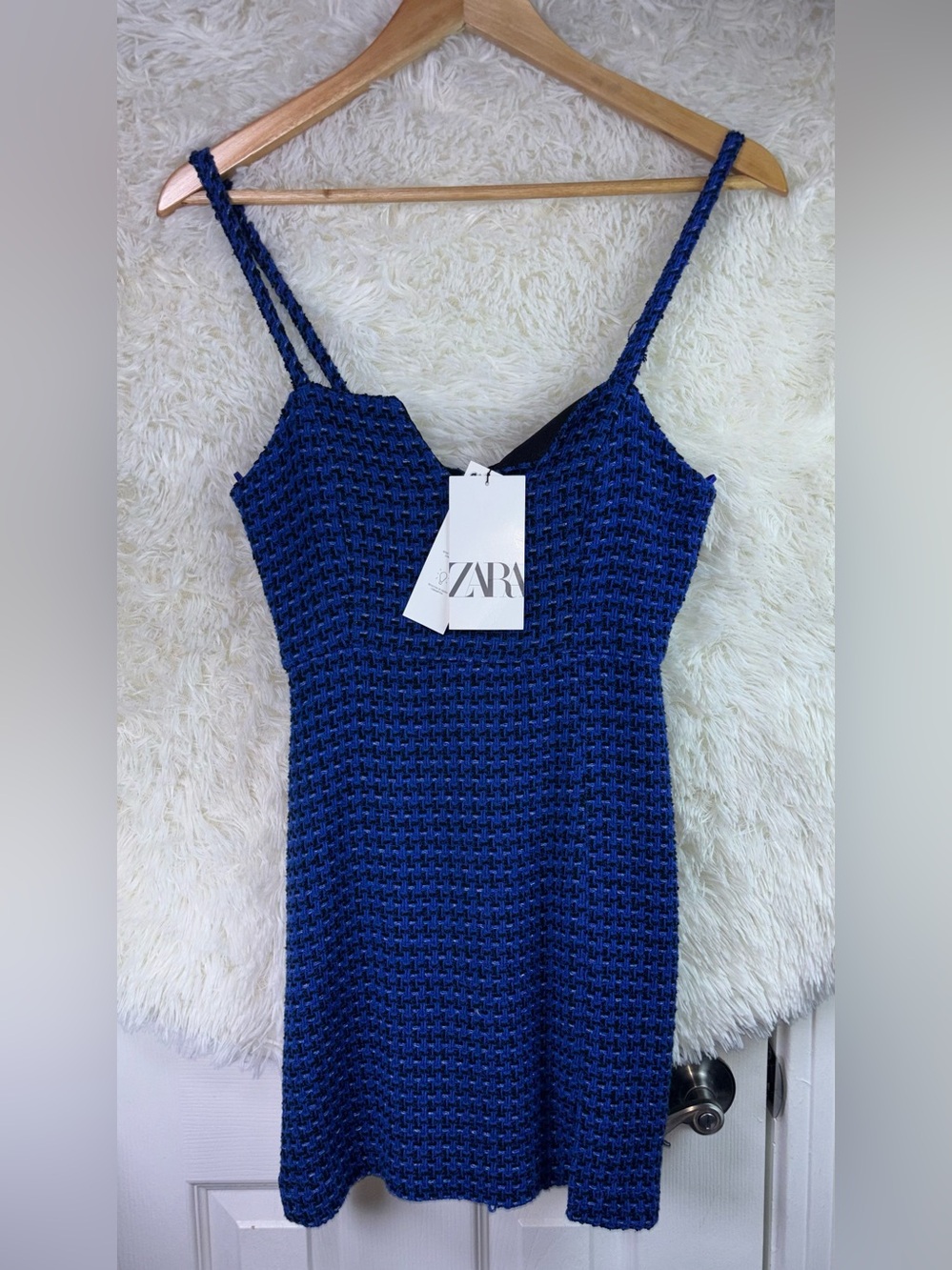 Zara Blue Textured Knit Spaghetti Strap Mini Dress - Picture 2 of 16